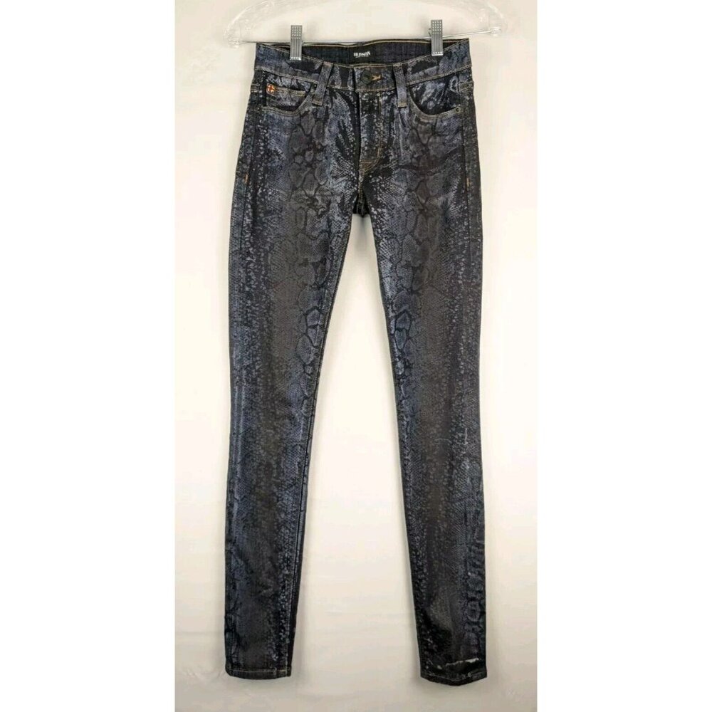 Hudson Jeans Womens 24 Blue Snakeskin Print USA Made Super Skinny Nico Mid Rise